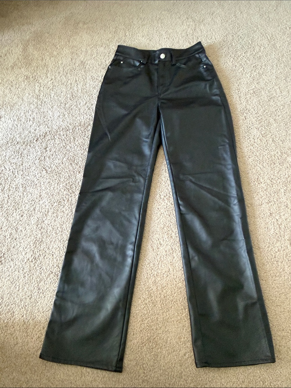 Classic Black Faux Leather Straight-Leg High waisted pants